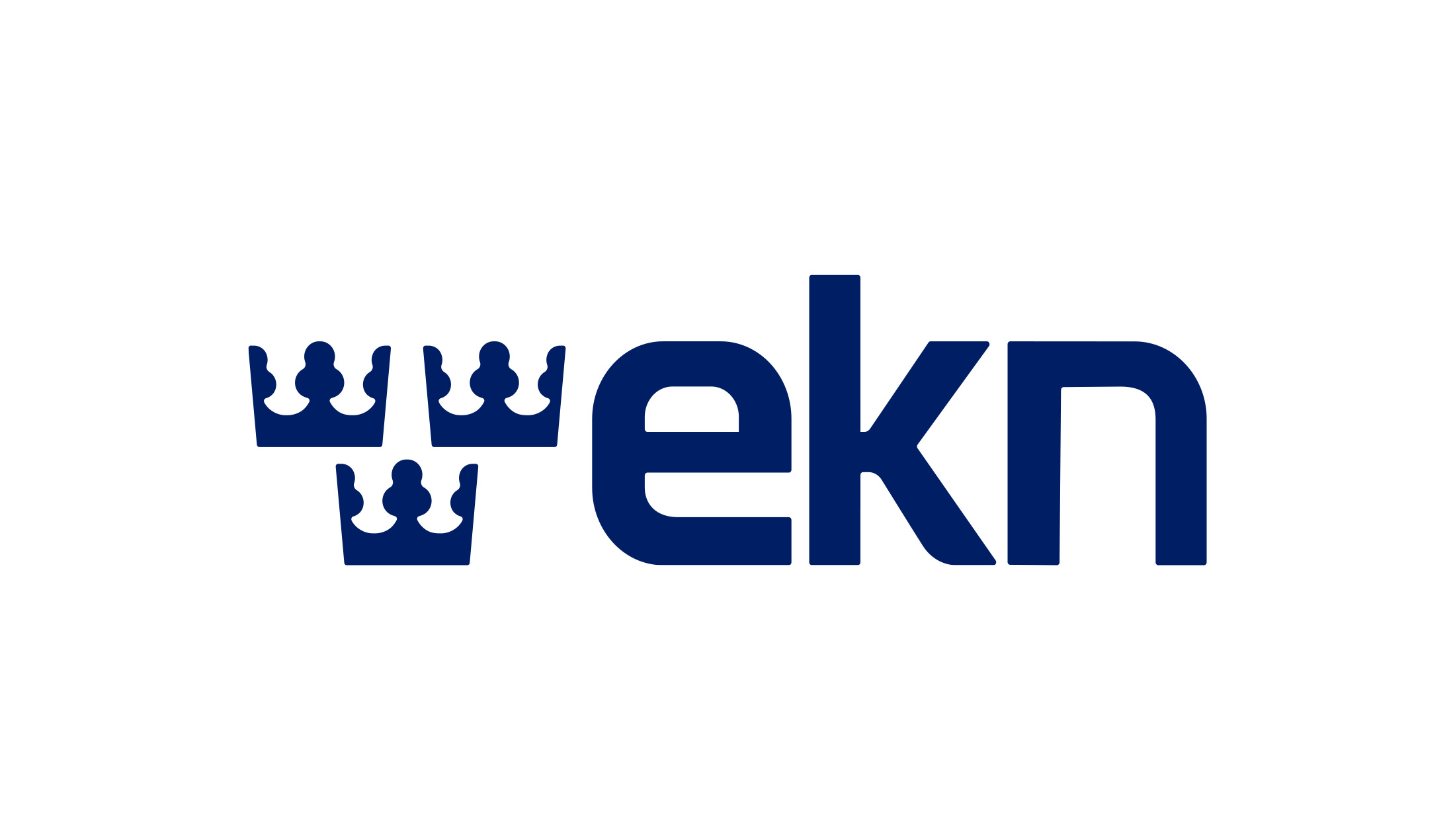 Bild på EKN:s nya logotyp - tre konor och bokstäverna ekn i gemener, i mörkblå färg.